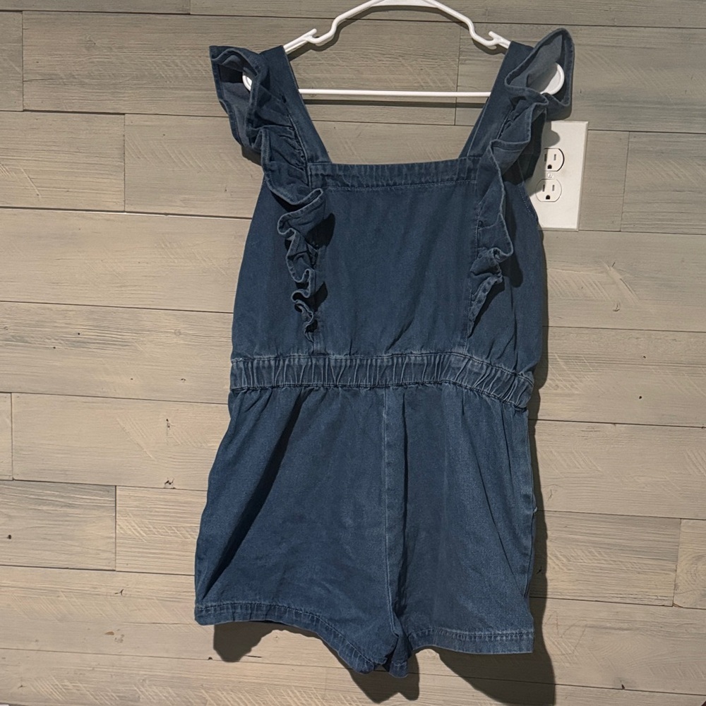 Indigo Ruffle Denim Romper - Picture 5 of 6